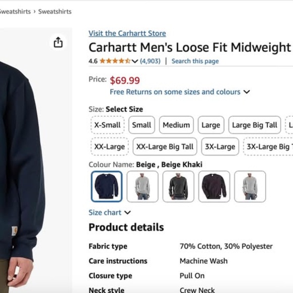 NEW Carhartt Men's Loose Fit Midweight Crewneck Sweatshirt 2X - Picture 5 of 6